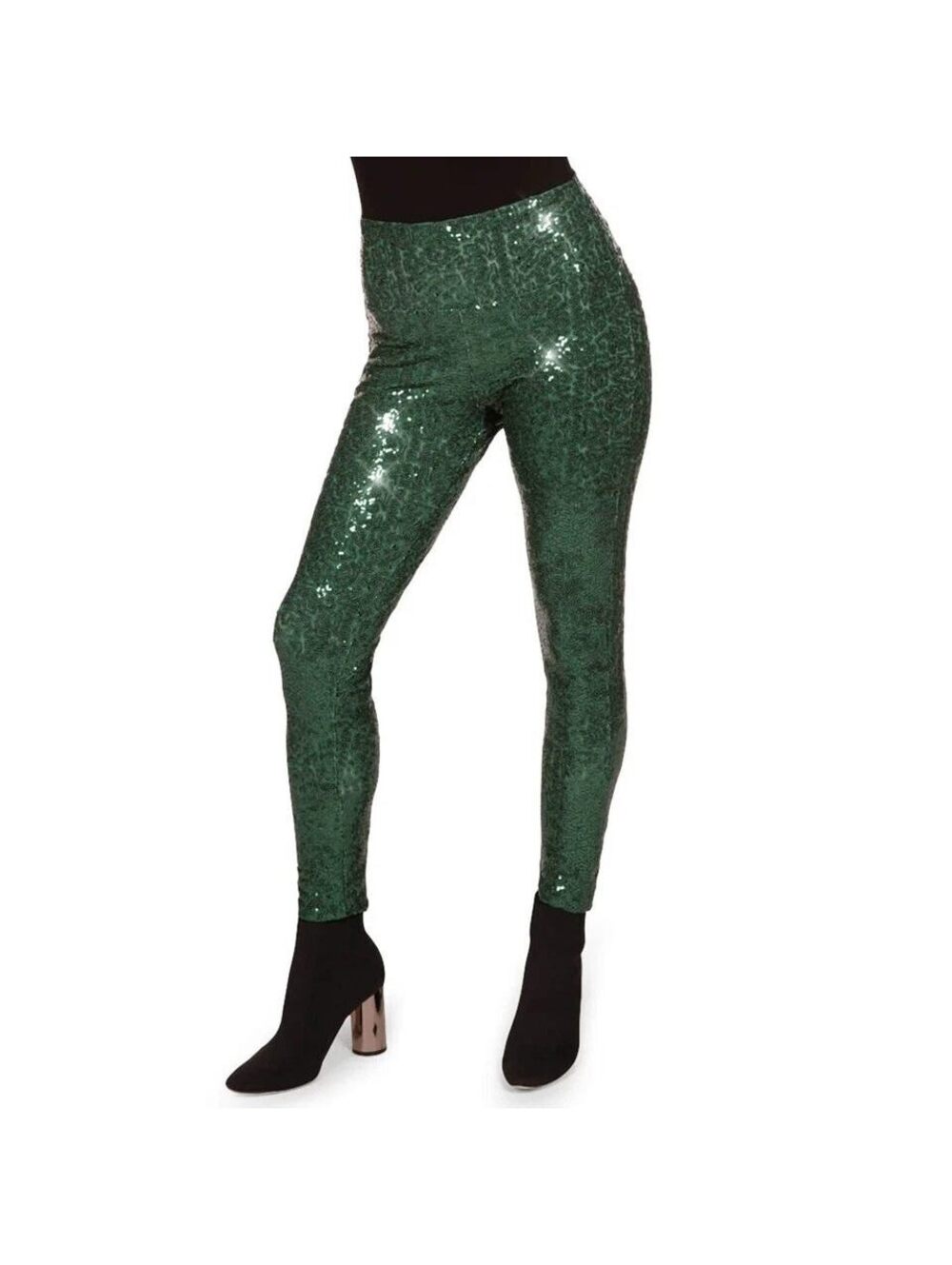 NWT Tipsy Elves Dark Green Sequin High Waisted Leggings Size XS